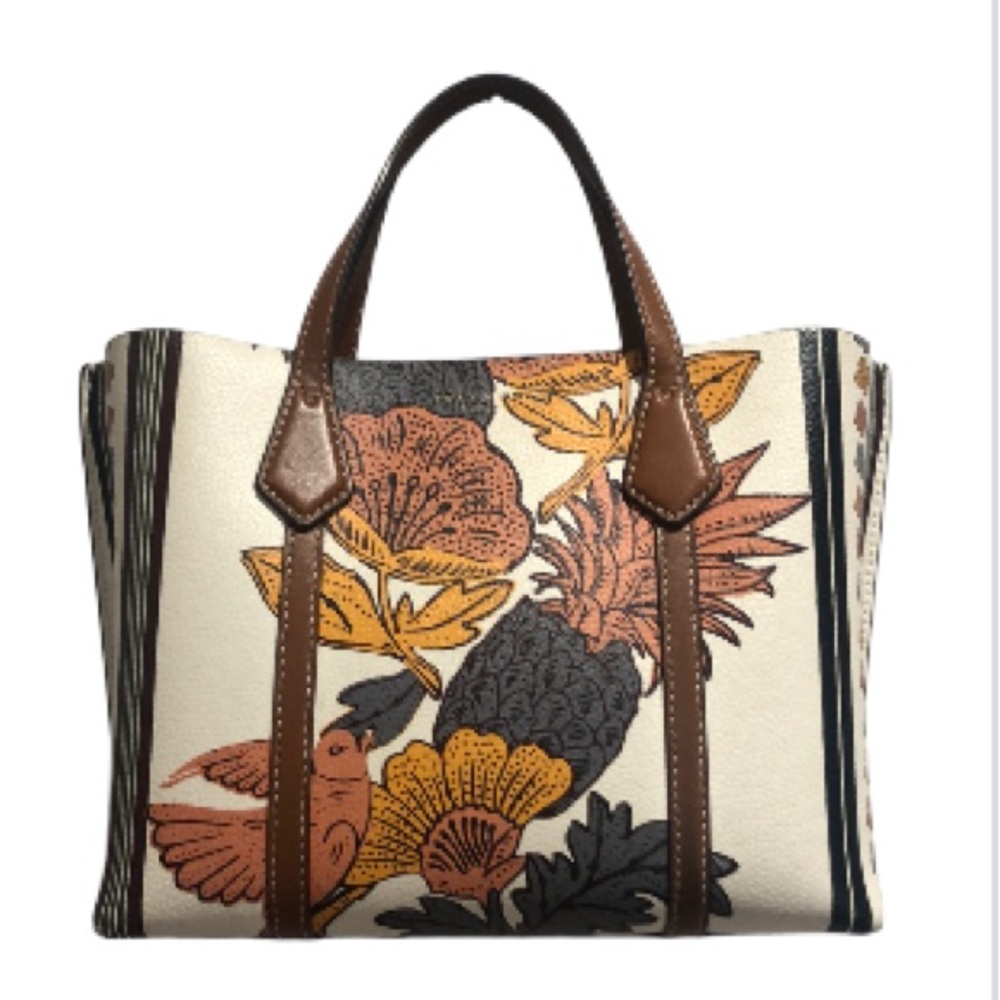 Tory Burch salmon gray mustard pebbled leather bag, crossbody strap included